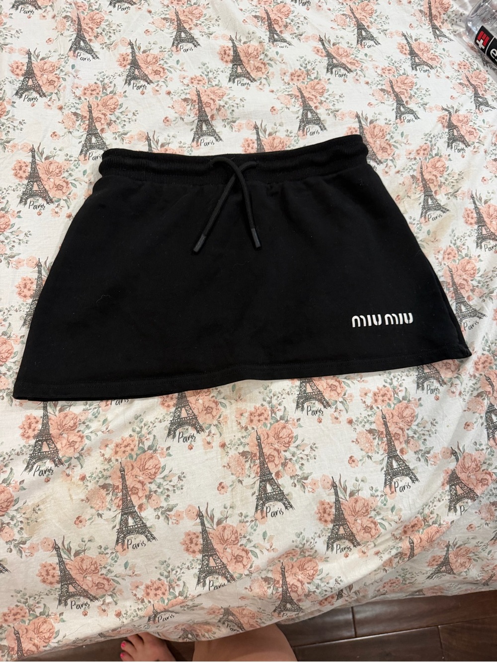 Miu Miu Black Logo Drawstring Mini Skirt